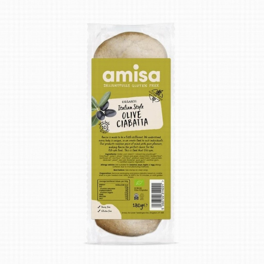 Amisa Organic Italian Style Olive Ciabatta Gluten Free