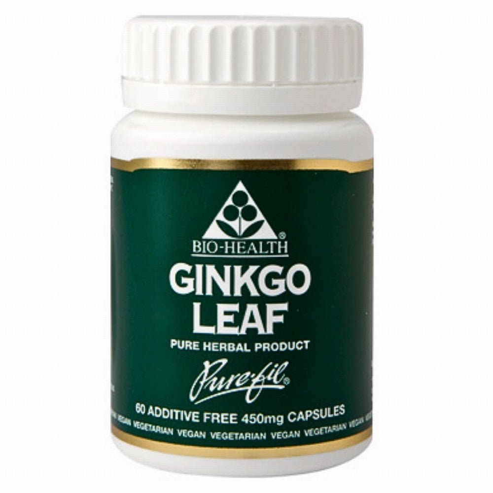 Bio Health Ginkgo Powdered Leaf 450Mg 60Caps - Earthfare Supermarket - 5026470555098