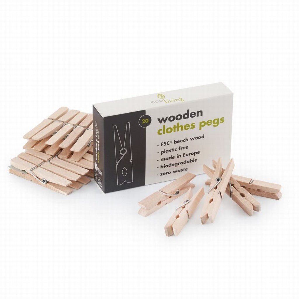 Eco Living Wooden Clothes Pegs - Earthfare Supermarket - 5060636880914