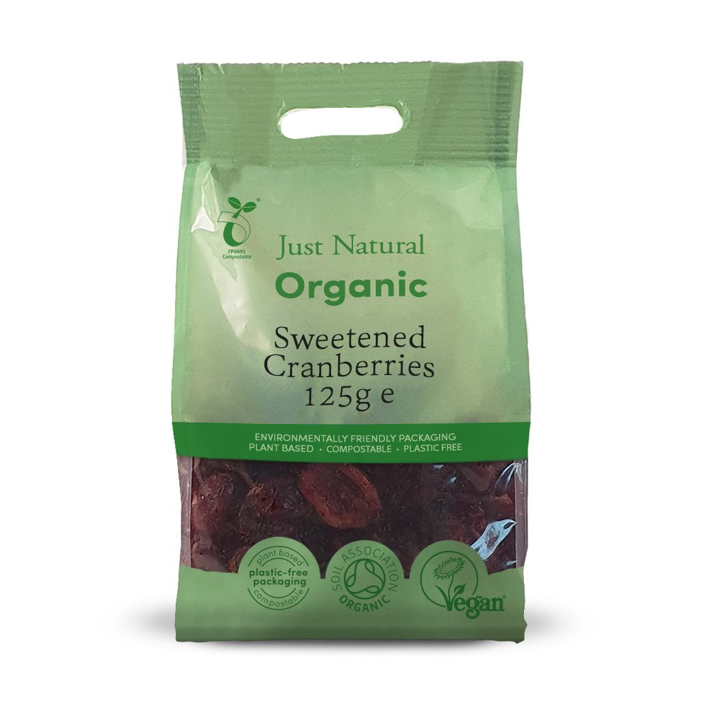 Just Natural Organic Sweetened Dried Cranberries 125g - Earthfare Supermarket - 5060338033175