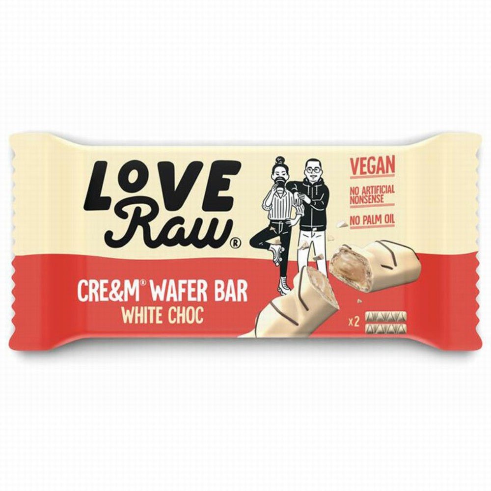 Loveraw Cre&M Filled Wafer Bar White Choc - Earthfare Supermarket - 5060462260683