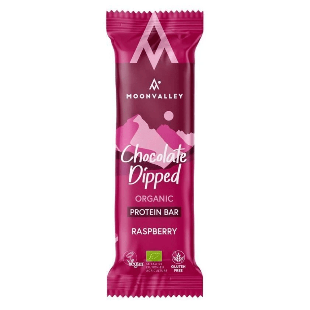 Moonvalley Organic Chocolate Dipped Protein Bar Raspberry - Earthfare Supermarket - 7350102860891