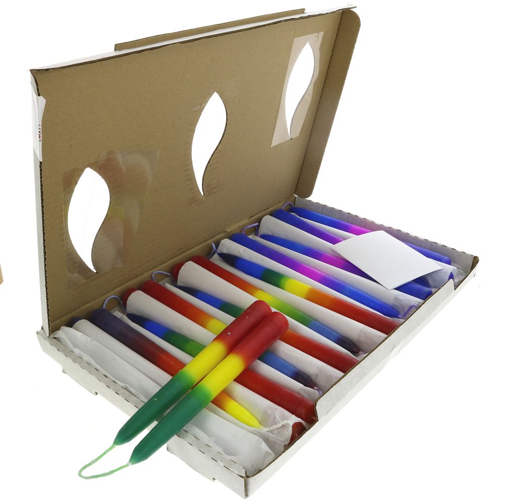 Moorlands Multi Colour Rainbow Striped Candles Pair - Earthfare Supermarket - 5036583237439