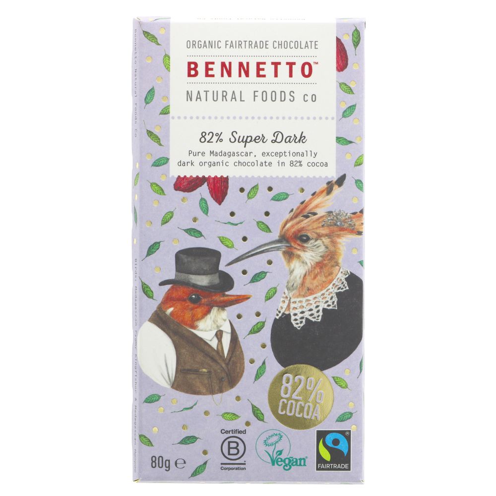 Bennetto 82%Super Dark Chocolate 80g - Earthfare Supermarket - 9421903370709