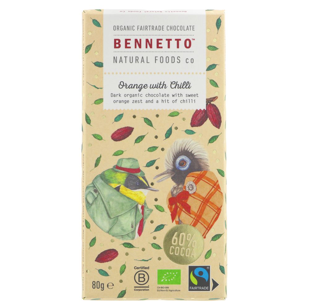 Bennetto Dark Orange with Chilli Chocolate 80g - Earthfare Supermarket - 9421903370679