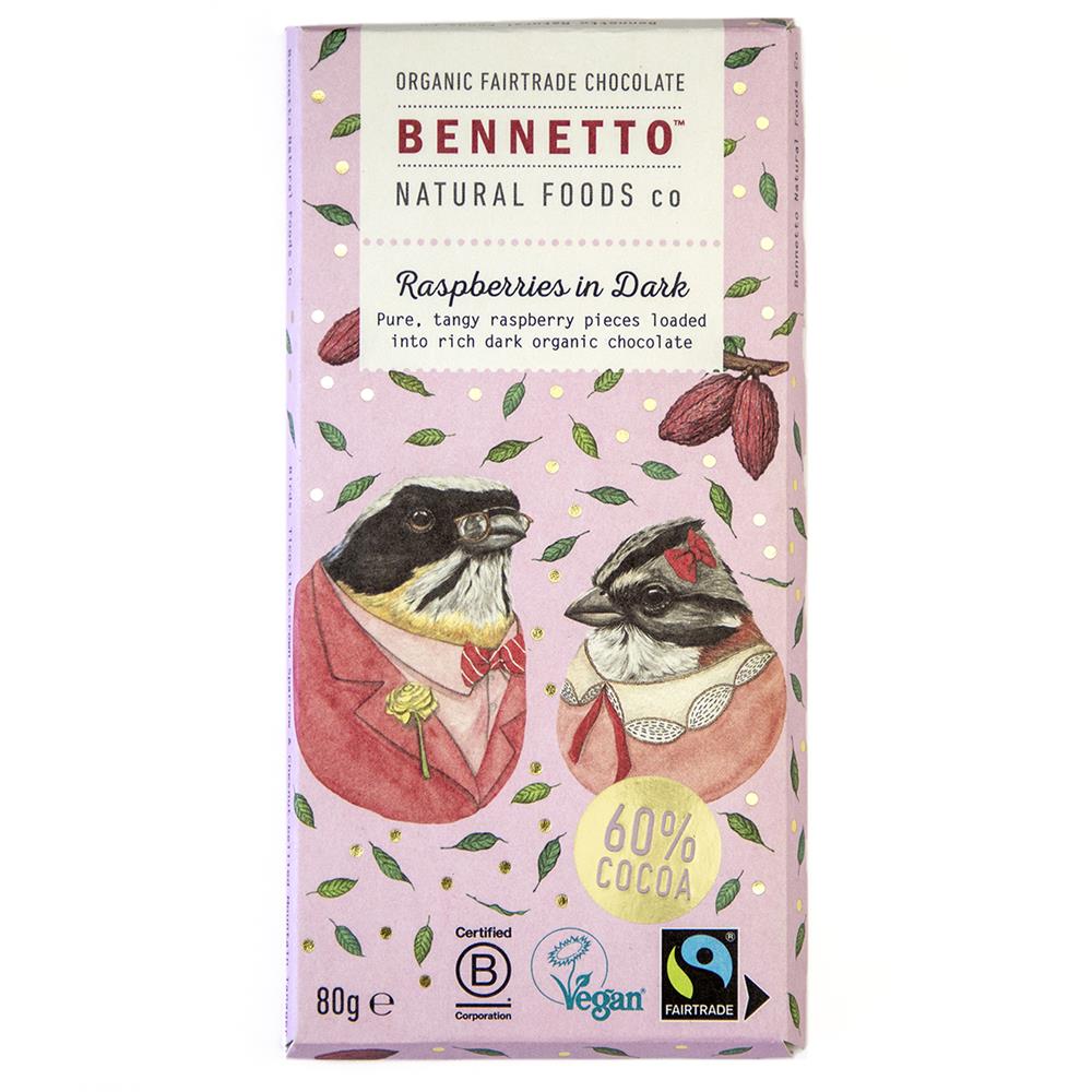 Bennetto Raspberry Dark Chocolate 80g - Earthfare Supermarket - 9421903370631