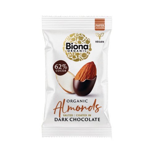 Biona Dark Chocolate Salted Almonds - Earthfare Supermarket - 5032722320048