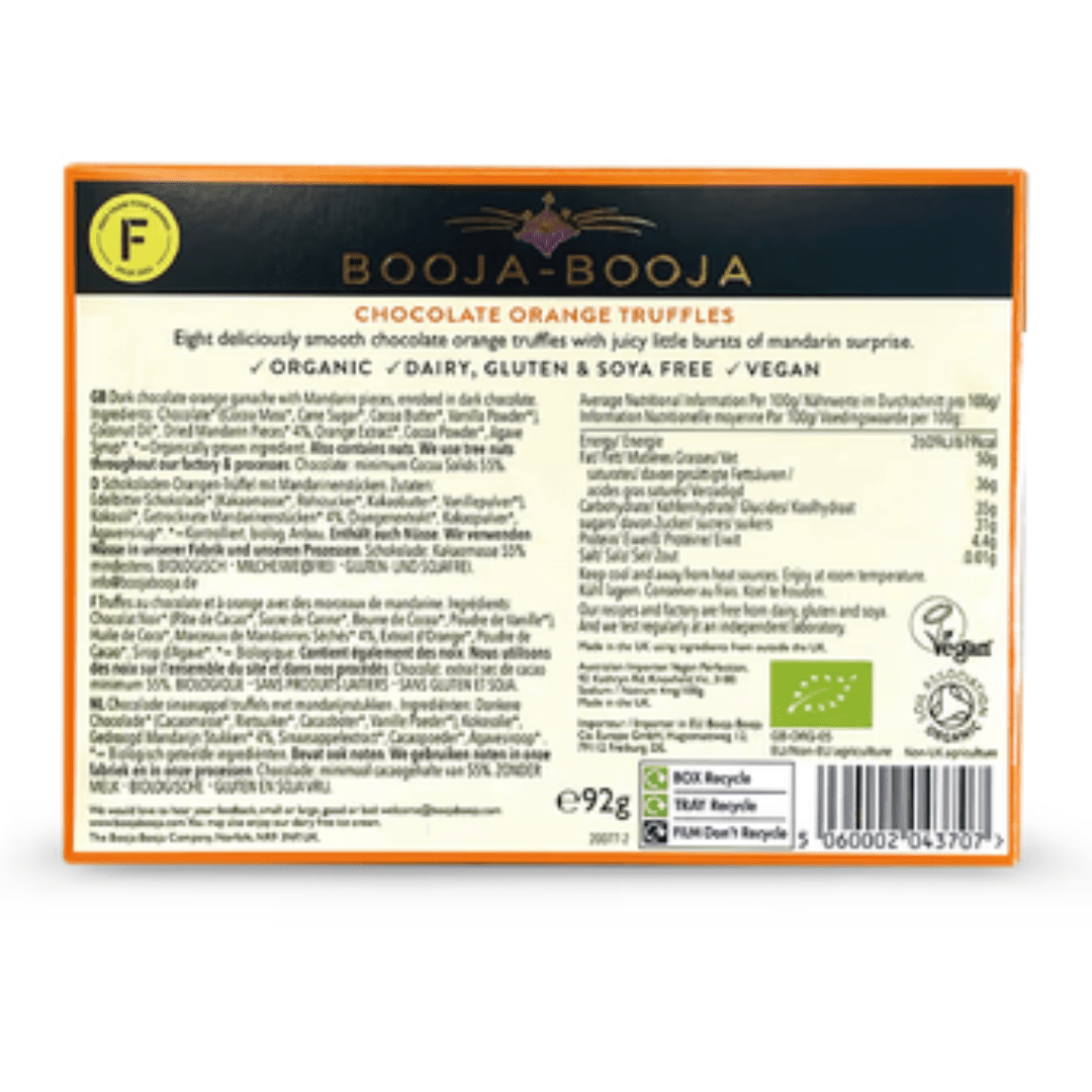 Booja Booja Organic Chocolate Orange Truffles 92G - Earthfare Supermarket - 5060002043707