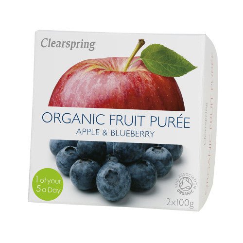 Clearspring Org.Apple & Blueberry Fruit Puree 2 x 100g - Earthfare Supermarket - 5021554981565