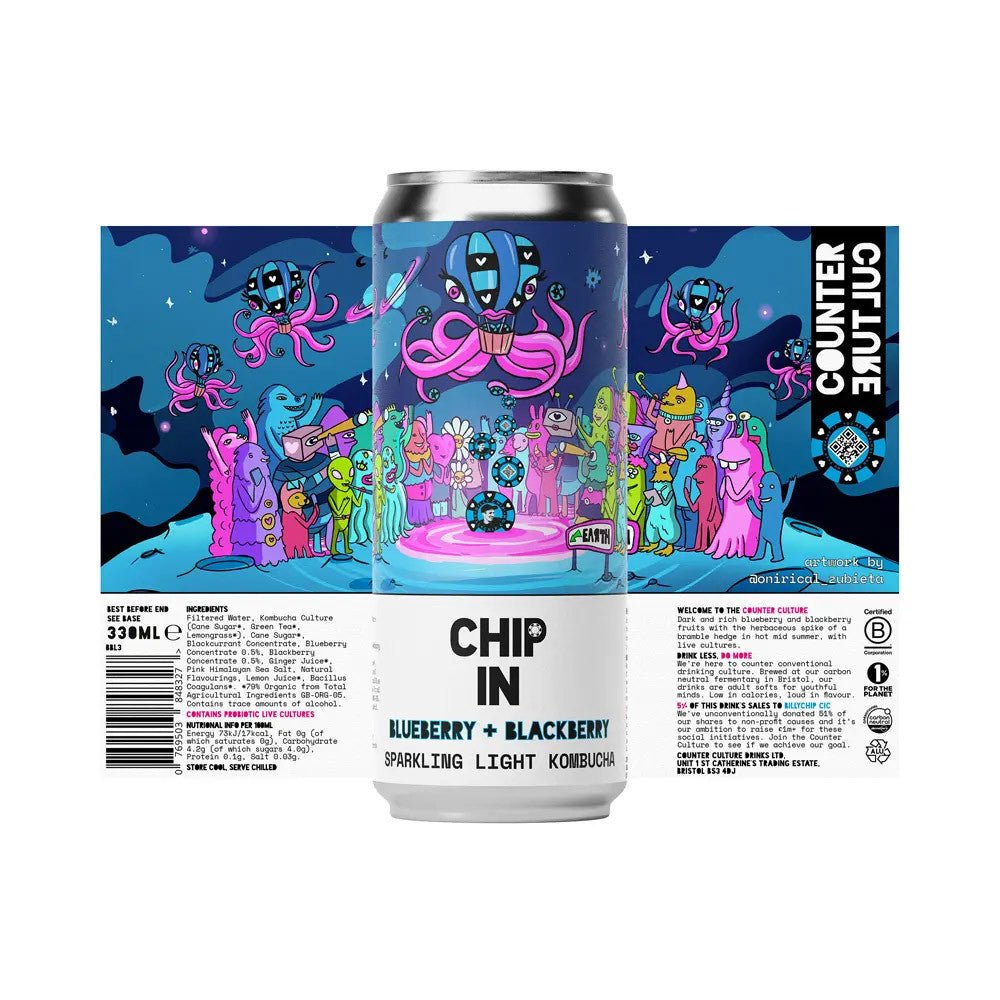 Counter Culture Drinks Chip In Blueberry & Blackberry Kombucha - Earthfare Supermarket - 769503848327