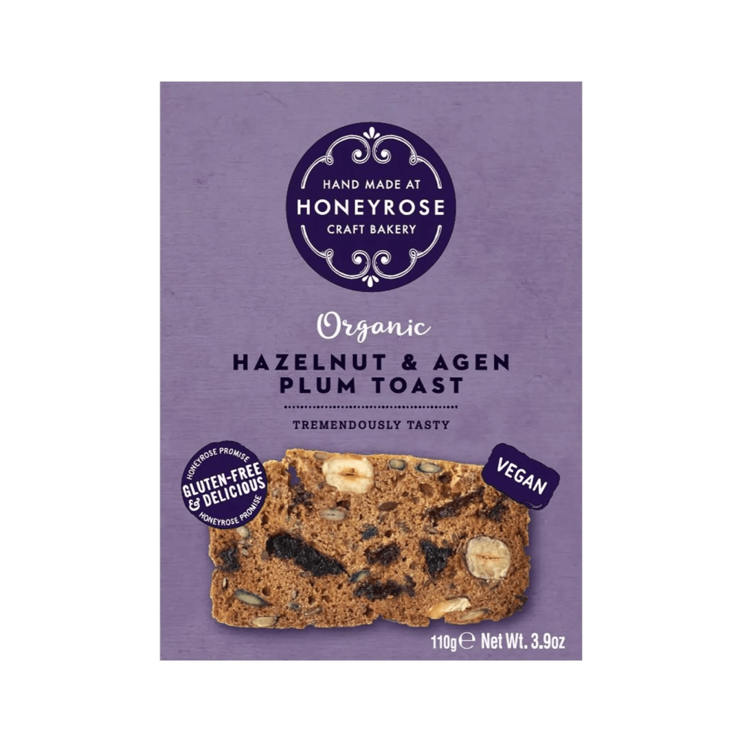 Honeyrose Organic Hazelnut & Agen Plum Toast 110g - Earthfare Supermarket - 5060028801787