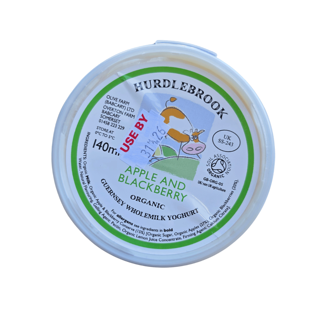 Hurdlebrook Organic Apple & Blackberry Yoghurt 140ml - Earthfare Supermarket - 5060157830351