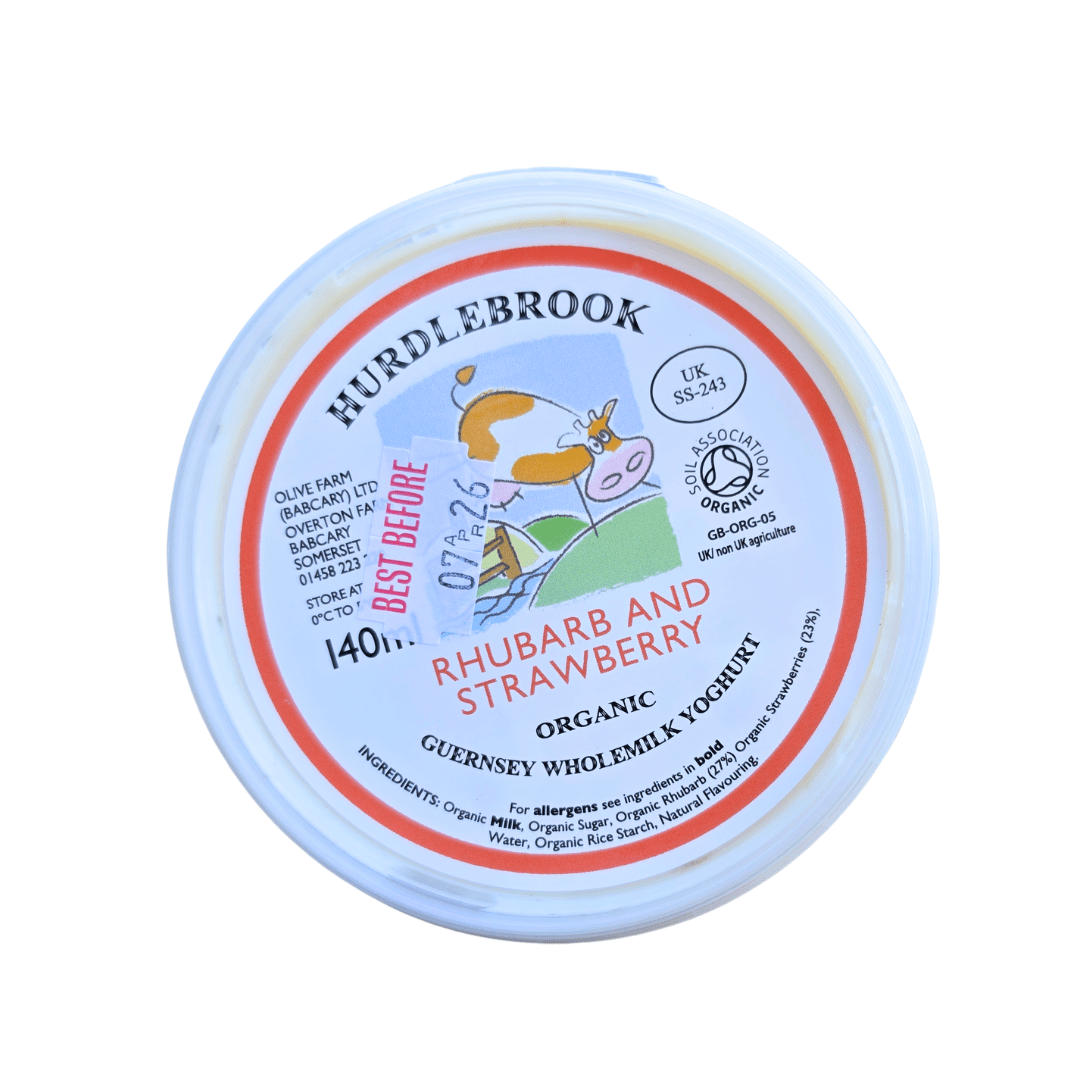 Hurdlebrook Organic Rhubarb and Strawberry Yoghurt 140ml - Earthfare Supermarket - 5060157830375