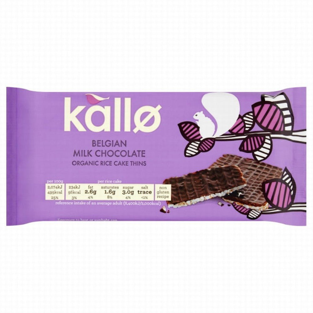 Kallo Rice Cake Range Kallo Organic Rice Cake Thins Belgian Milk Chocolate 90g