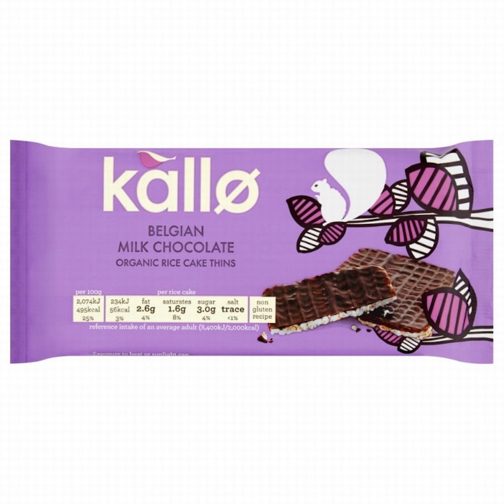 Kallo Organic Rice Cake Thins Belgian Milk Chocolate 75G - Earthfare Supermarket - 5013665117858